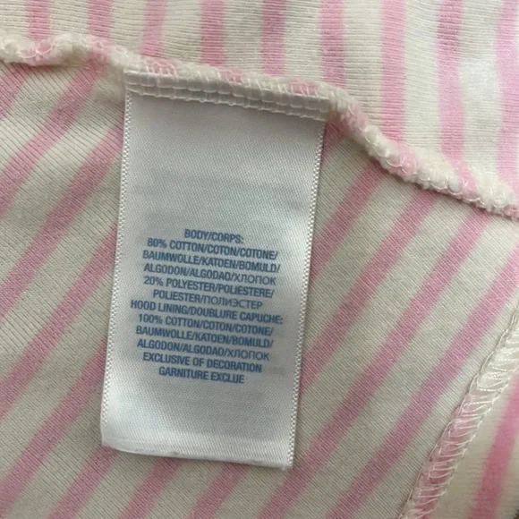 Ralph Lauren Baby Velour Hooded Zip Up Pink and White Stripe Size 3 months - Picture 6 of 7